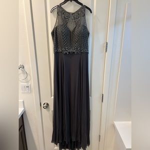 Camille La Vie Gray Beaded Evening Gown